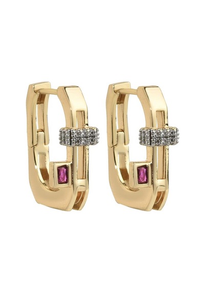 Taş Detaylı Halka Küpe-549 Gold