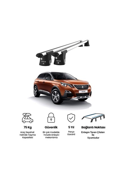 Trio-ıı Peugeot 3008 2016 Ve Sonrası Uyumlu Kilitli Ara Atkı 120cm Port Bagaj Tavan Barı