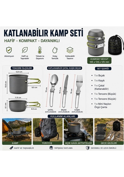 Katlanabilir Kamp Tencere Seti 2 Parça Alüminyum Tencere, Katlanabilir Çatal Kaşık Bıçak Ve Taşıma Çantalı Outdoor Pişirme Seti Belirtilmemiş Katlanabilir Kamp Tencere Seti 2 Parça Alüminyum Tencere, Katlanabilir Çatal Kaşık Bıçak Ve Taşıma Çantalı Outdoor Pişirme Seti Belirtilmemiş