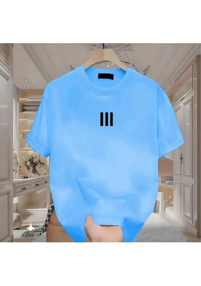 Kozia Outdoors Maloçbey 3 Çizgi Baskılı Oversize Unisex Basic O Yaka T-şhirt Bebe Mavi Bebe Mavi