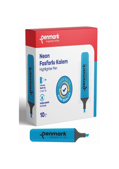 Penmark Neon Fosforlu İşaretleme Kalemi Cam Göbeği Fosforlu Kalem 10 Lu Paket Çok Renkli