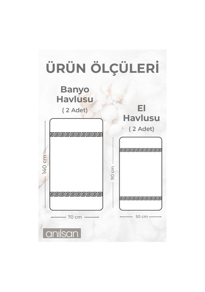 %100 Pamuk 4'lü Greek Havlu Seti - 2 Adet El Havlusu Ve 2 Adet Banyo Havlusu Beyaz