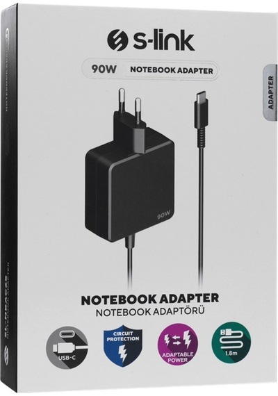 S-link Sl-nbac90 90w 5v3a, 9v3a, 12v3a 15v3a, 20v4,25a Type-c Pd Notebook/telefon Şarj Cihazı