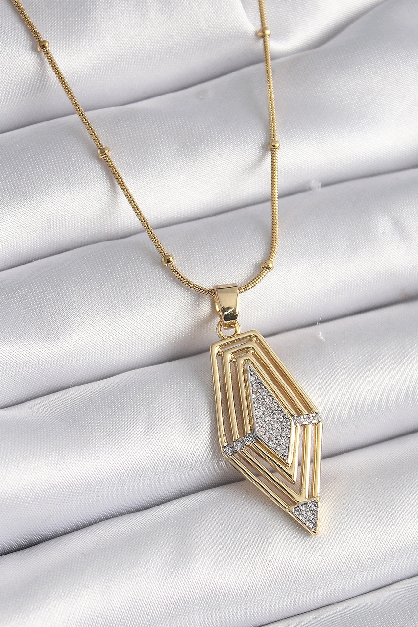 316l Çelik Gold Renk Zirkon Taşlı Vintage Model Kadın Kolye Renkli