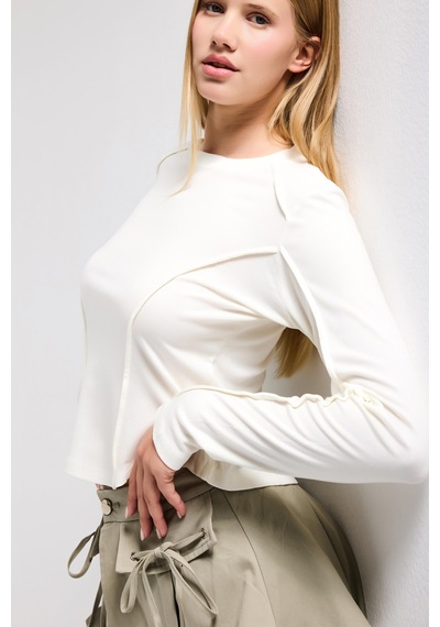 it's basic Kadın Ekru Renk W5 Organik Kumaş Crop Fit Body