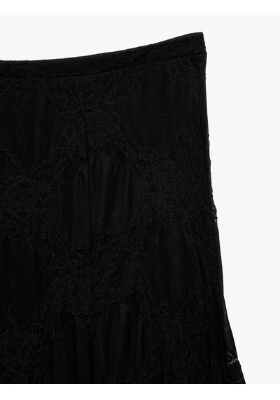 Koton Asimetrik Dantelli Maxi Kloş Etek Siyah 7wak10251ek