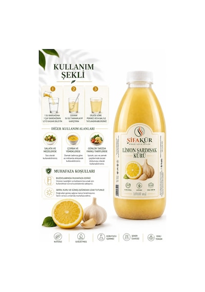 Limon Sarımsak Kürü 1000 ml 60 Gün Dinlendirilmiş