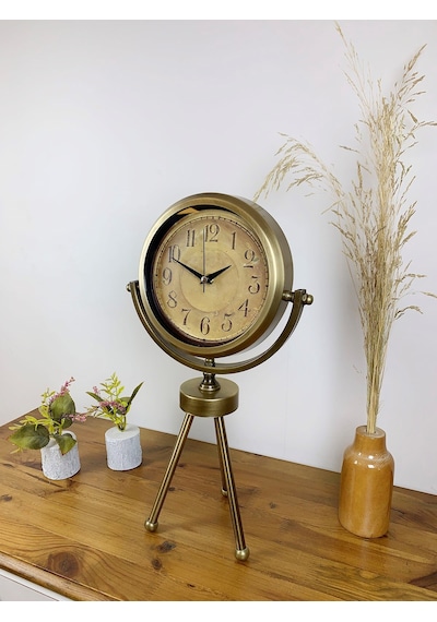 Eskitme Vintage Üç Ayaklı Masa Saati Renkli