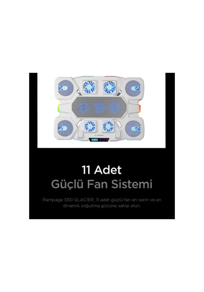 S50 Glacier Beyaz Rgb Işıklı 11 Fanlı Lcd Göstergeli 1 Type C 1 Usb Girişli Yükselebilen Notebook Soğutucu