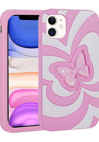 Apple Uyumlu iPhone 11 Kılıf Sıvılı Simli Kelebekli Tasarım Zore