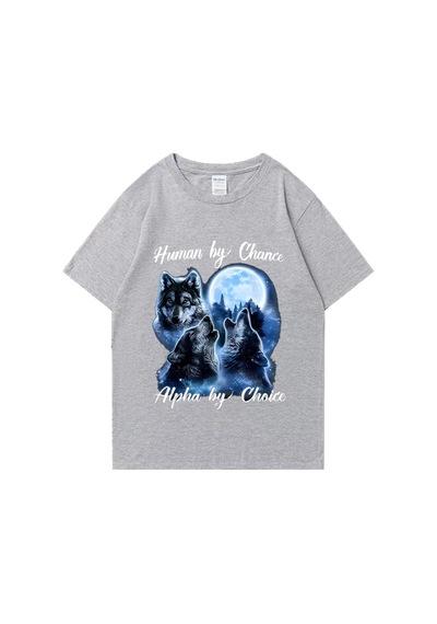 Flood Of Style İnsan Şansla Alfa Seçim Tarafından Kurt Grafik T-shirt Moda Hip Hop Vintage Kısa Kollu T-shir Gri