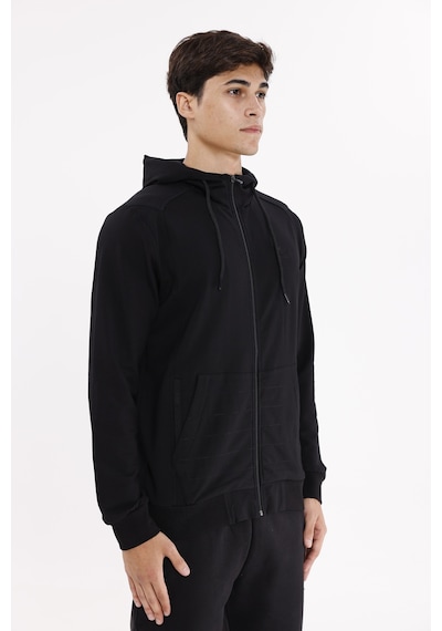 Rowinger Omuz Panel Detaylı Fermuarlı Kapüşonlu Erkek Sweatshirt Black