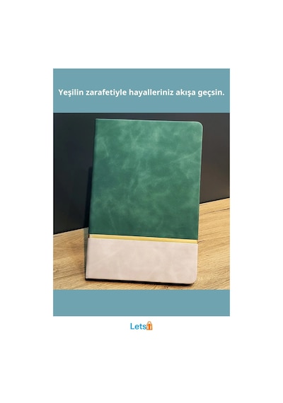 Altın Şeritli Şık Yeşil Deri Not Defteri 21 Cm X 15 Cm Çok Renkli