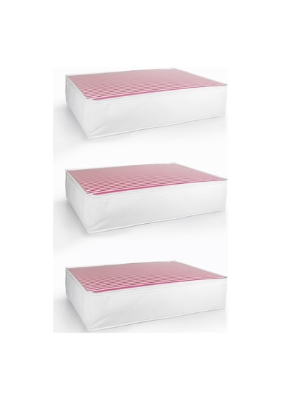 Vedsey 3'lü Set & 70x50x25 CM Pembe Çizgili Hurç & Baza Altı - Dolap İçi - Sandık İçi Düzenleyici Pembe