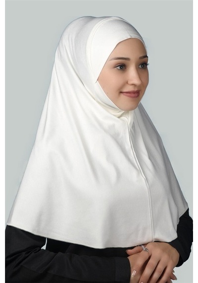Altobeh Hazır Türban Peçeli Pratik Eşarp Tesettür Nikaplı Hijab - Namaz Örtüsü Sufle (XL) - Ekru