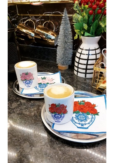 Blue Blanc Kırmızı Gül Espresso, Double Türk Kahvesi Fincanı Çok Renkli