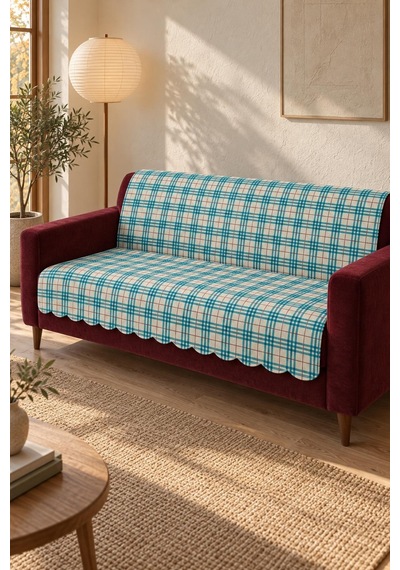Çok Amaçlı Kadife Koltuk Örtüsü Kaymaz Süngerli 165x215 Cm Modern Bohem Çekyat Şalı Piknik Masa Örtüsü Alk4 Mavi