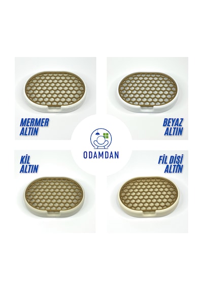 Odamdan Modern Çift Renkli Beyaz-gri Katı Sabunluk - Su Tahliyeli Ve Izgaralı Tasarım 9x12 Cm Mermer - Altın