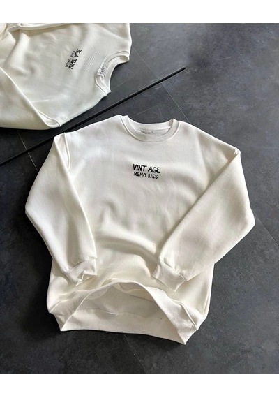 Mbb E-ticaret Kadın Bisiklet Yaka 3 İplik Baskılı Oversize Sweatshirt - Beyaz