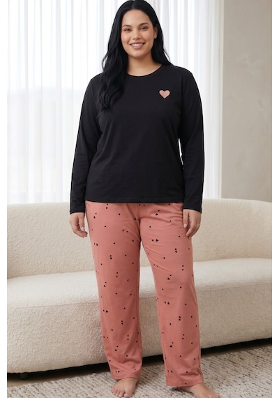 Siyah İnci Nakışlı Pamuklu Likralı Büyük Beden Battal Boy Örme Pijama Takım 26240951 Siyah Siyah İnci Nakışlı Pamuklu Likralı Büyük Beden Battal Boy Örme Pijama Takım 26240951 Siyah