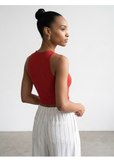 Dilvin 32941 Halter Yaka Crop Top-kırmızı