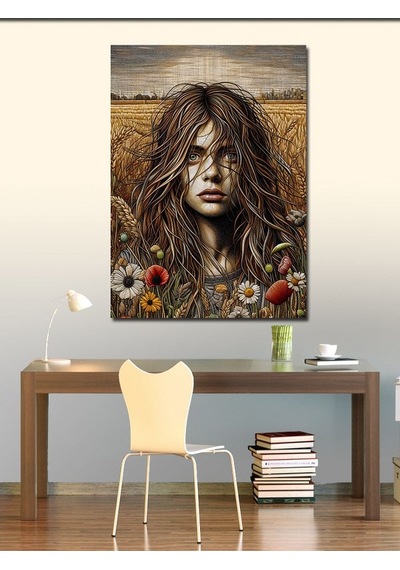 Kanvas Tablo Bahçedeki Çiçekler Ve Kadın 100cmx140cm