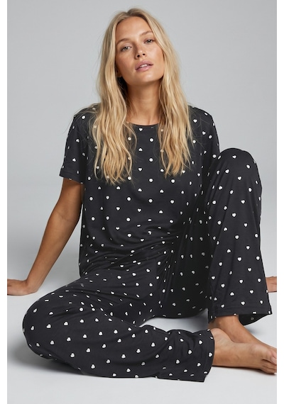 Siyah İnci Pamuklu Örme Pijama Takımı 8025 Antrasit Beyaz Kalp Siyah İnci Pamuklu Örme Pijama Takımı 8025 Antrasit Beyaz Kalp