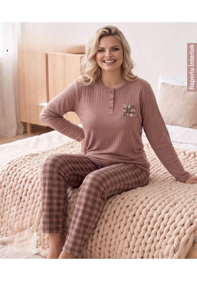 Boyraz Lindros Kadın Düğme Yaka Raporlu İnterlok Kışlık Battal Pijama Takımı 02770 - 1 Adet Vizon Boyraz Lindros Kadın Düğme Yaka Raporlu İnterlok Kışlık Battal Pijama Takımı 02770 - 1 Adet Vizon