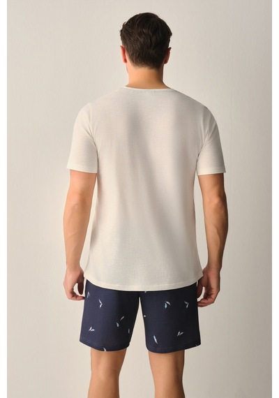 Suwen Feather Erkek Pamuklu Şort Pijama Takımı Sh26713663628 Lacivert