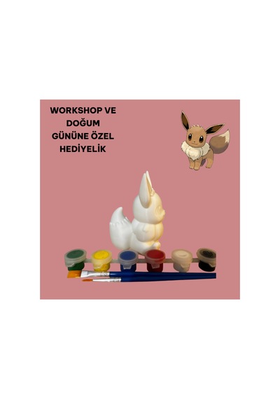 3d Evee Pokemon Figür Boyama Seti - Kendin Boya Hobi Ve Etkinlik Seti - Akrilik Boya + 2 Fırça