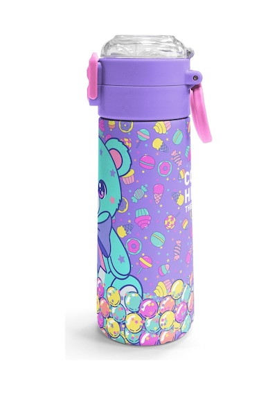 Coral High Kids Milka Şeker Ayıcık Desenli Pipetli Ve Direkt İçim Çelik Termos 500 Ml 38105 Su Yeşili