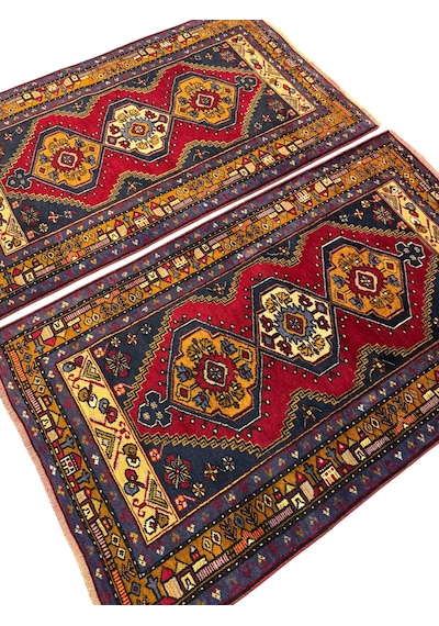 El Dokuma Sıfır Çift Yahyalı Halısı 90x150 Kök Boya %100 Yün 2 Adet Halı Kırmızı