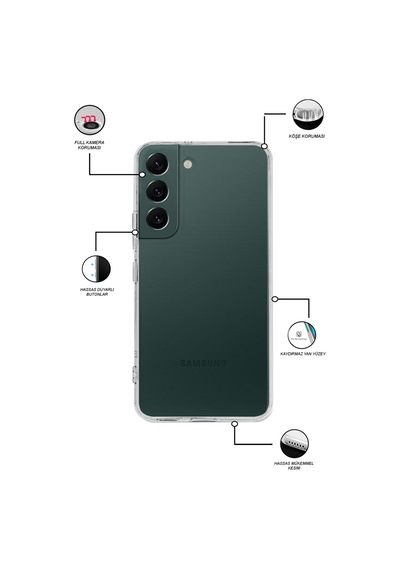 Samsung Galaxy Uyumlu S22 Kılıf Kamera Korumalı Tıpalı Şeffaf Silikon Kapak
