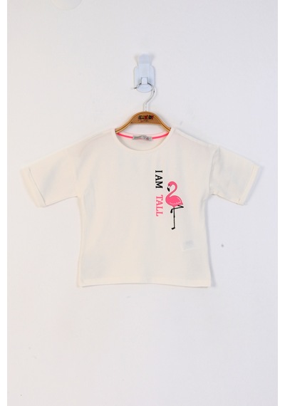 Toontoy Kids Toontoy Kız Çocuk Düşük Kol Flamingo Baskılı Tişört Ekru