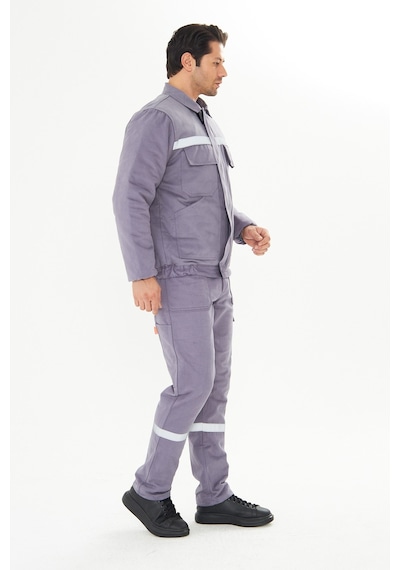 Orange Safety İş Takımı Mont+pantolon 7/7 Gabardin %100 Pamuk Kapitoneli Reflektörlü Gri