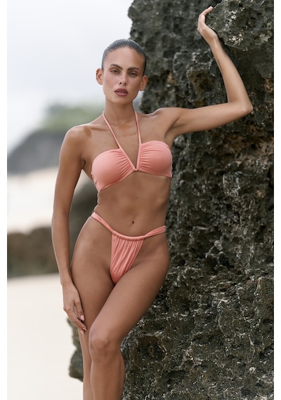 Mai Collection Mai Studios Co. Bunga Bağlamalı Büzgü Detay Bikini Üstü - Somon Somon