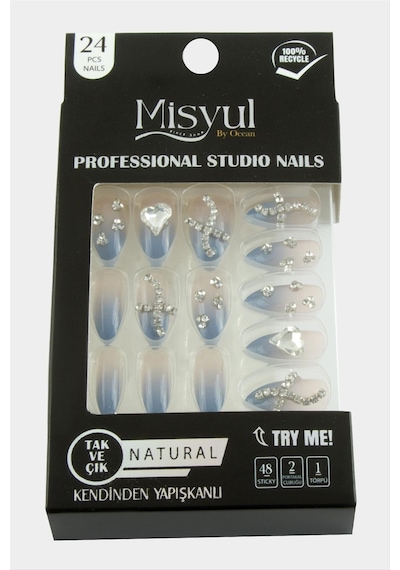 Misyul - 555 - Taşlı Takma Tırnak 24 - Csmo-tex - Adet Mavi