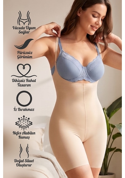 Mistirik Pagliye Model Lazer Kesim İz Yapmayan Askılı Şort Toparlayıcı Korse Ten Renk