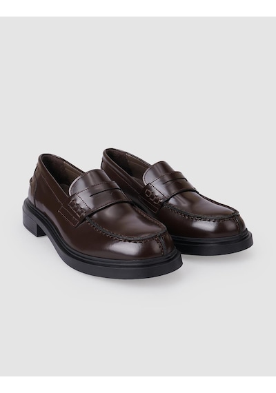 Hakiki Deri Kahverengi Açma Kadın Loafer Kahverengi
