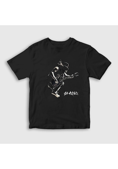 Presmono Unisex Çocuk Jump Guns N' Roses Slash T-shirt Siyah