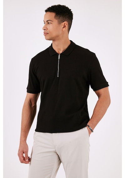Buratti Pamuklu Regular Fit Fermuarlı Erkek Polo Yaka T Shirt 5902738 Siyah