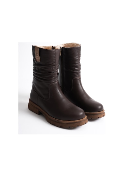 Analin Shoes Kadın Hakiki Deri İçi Kürklü Körüklü Bot Kahve
