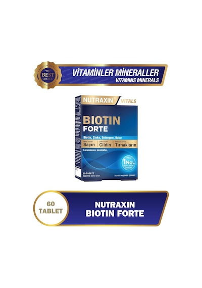 Ayrex Nutraxin Biotin Forte 5000 Mcg Biotin, Çinko, Bakır Ve Selenyum İçeren Saç, Cilt Ve Tırnak Tableti 6