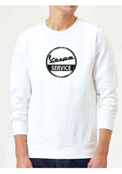 Vespa Service Baskılı Beyaz Erkek Örme Sweatshirt