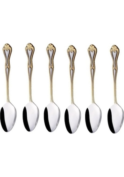 Nehir Lalezar Gold Altın Tatlı Kaşık - 12 Li Tatlı Kaşığı Altın