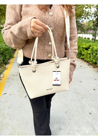 Just Polo Kadın Orijinal Just Polo Yumuşak Deri 4 Bölmeli Günlük Lüks El Ve Omuz Çantası Shoulder Bag Krem