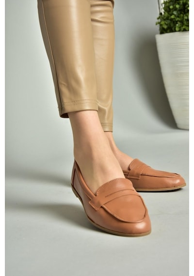 Fox Shoes S291070003 Taba Hakiki Deri Düz Babet Taba