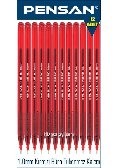 Pensan Büro 1.0 MM Kırmızı Tükenmez Kalem 12 Adet