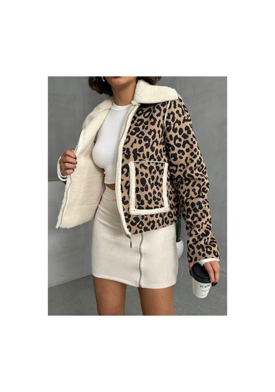 Verymoda Leopar Desenli Peluş Mont F1814 Vizon Siyah