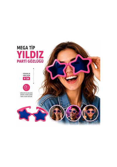 Zenviya21 Mega Tip Yıldız Parti Gözlüğü Pembe Renk Zenya785